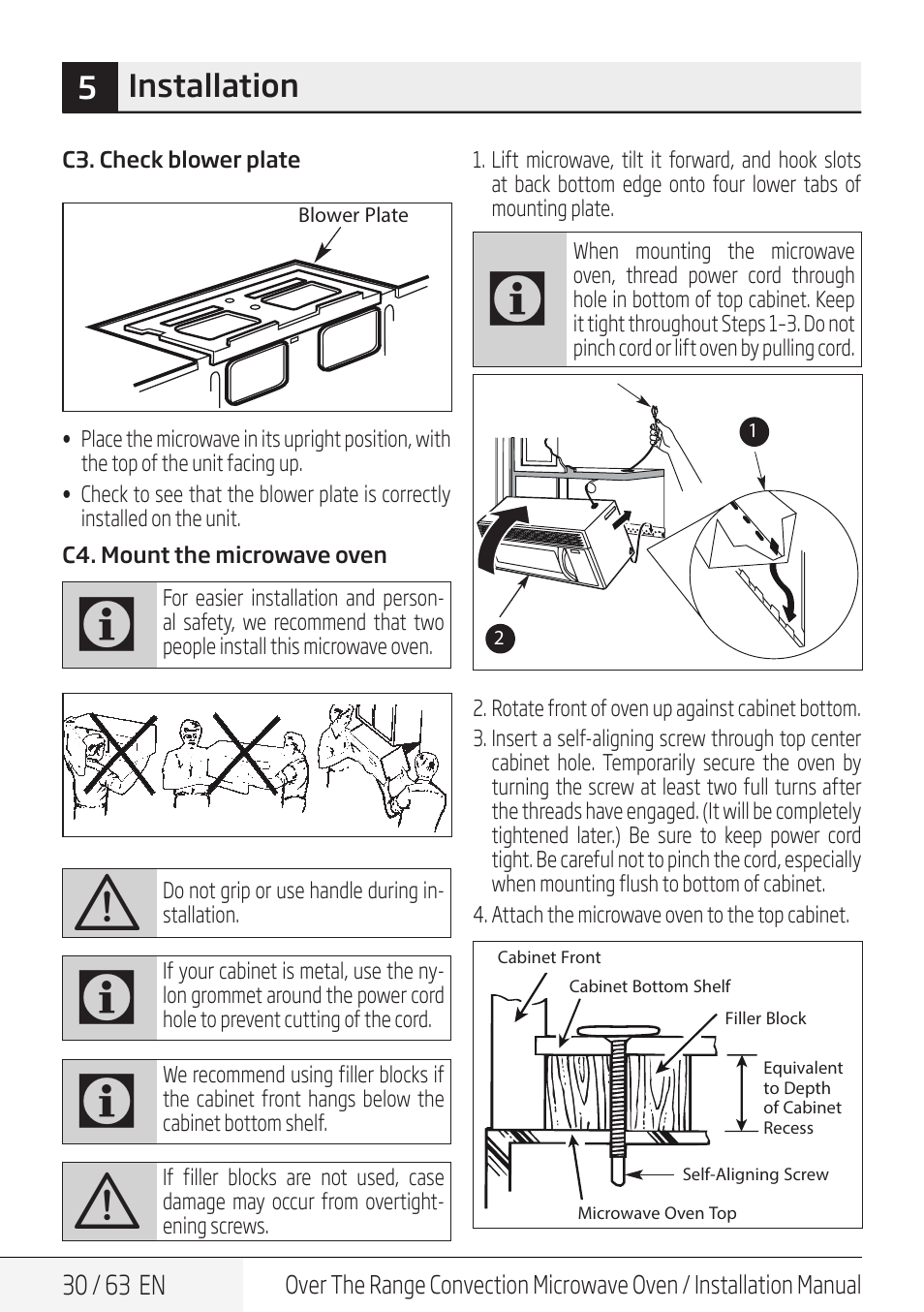 5installation | Beko 30 Inch Over the Range Convection Microwave Installation Guide User Manual | Page 30 / 64