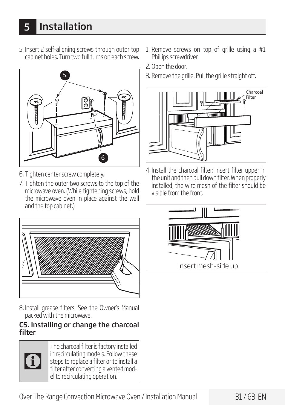 5installation | Beko 30 Inch Over the Range Convection Microwave Installation Guide User Manual | Page 31 / 64