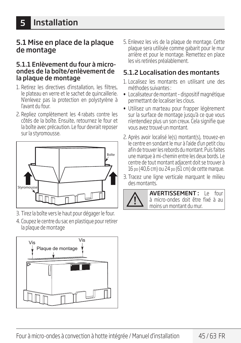 5installation | Beko 30 Inch Over the Range Convection Microwave Installation Guide User Manual | Page 45 / 64