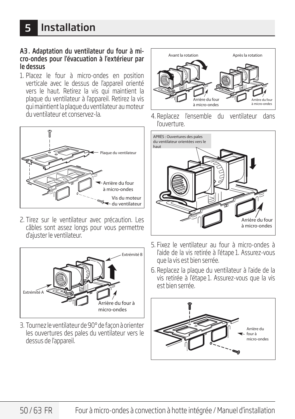 5installation, 50 / 63 fr | Beko 30 Inch Over the Range Convection Microwave Installation Guide User Manual | Page 50 / 64