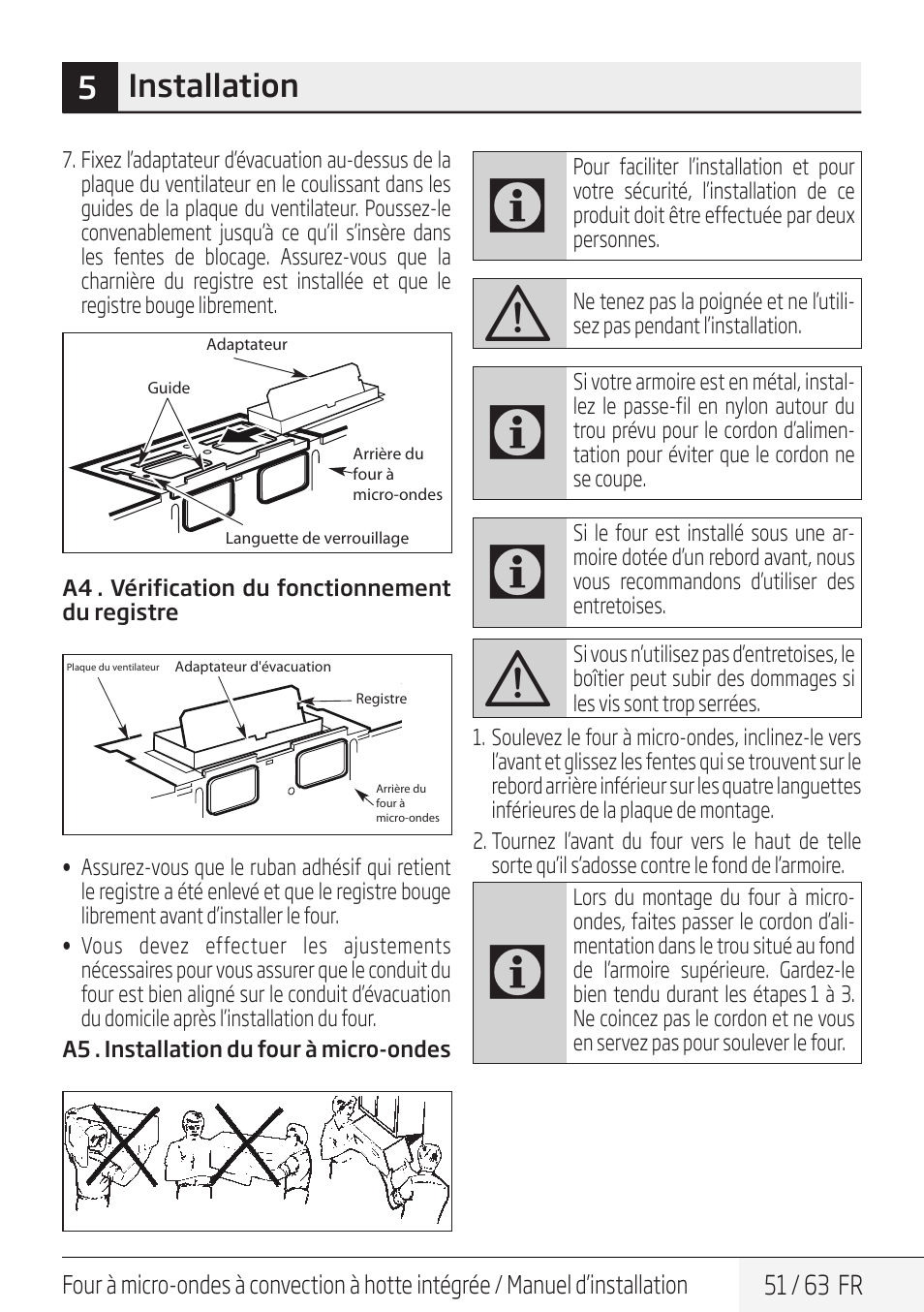 5installation | Beko 30 Inch Over the Range Convection Microwave Installation Guide User Manual | Page 51 / 64