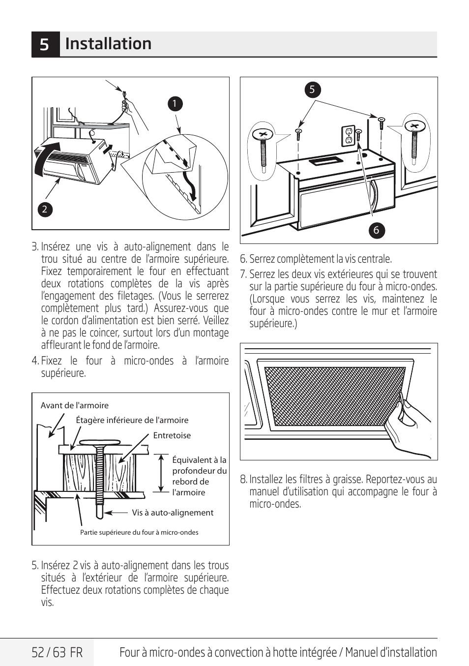 5installation, 52 / 63 fr | Beko 30 Inch Over the Range Convection Microwave Installation Guide User Manual | Page 52 / 64