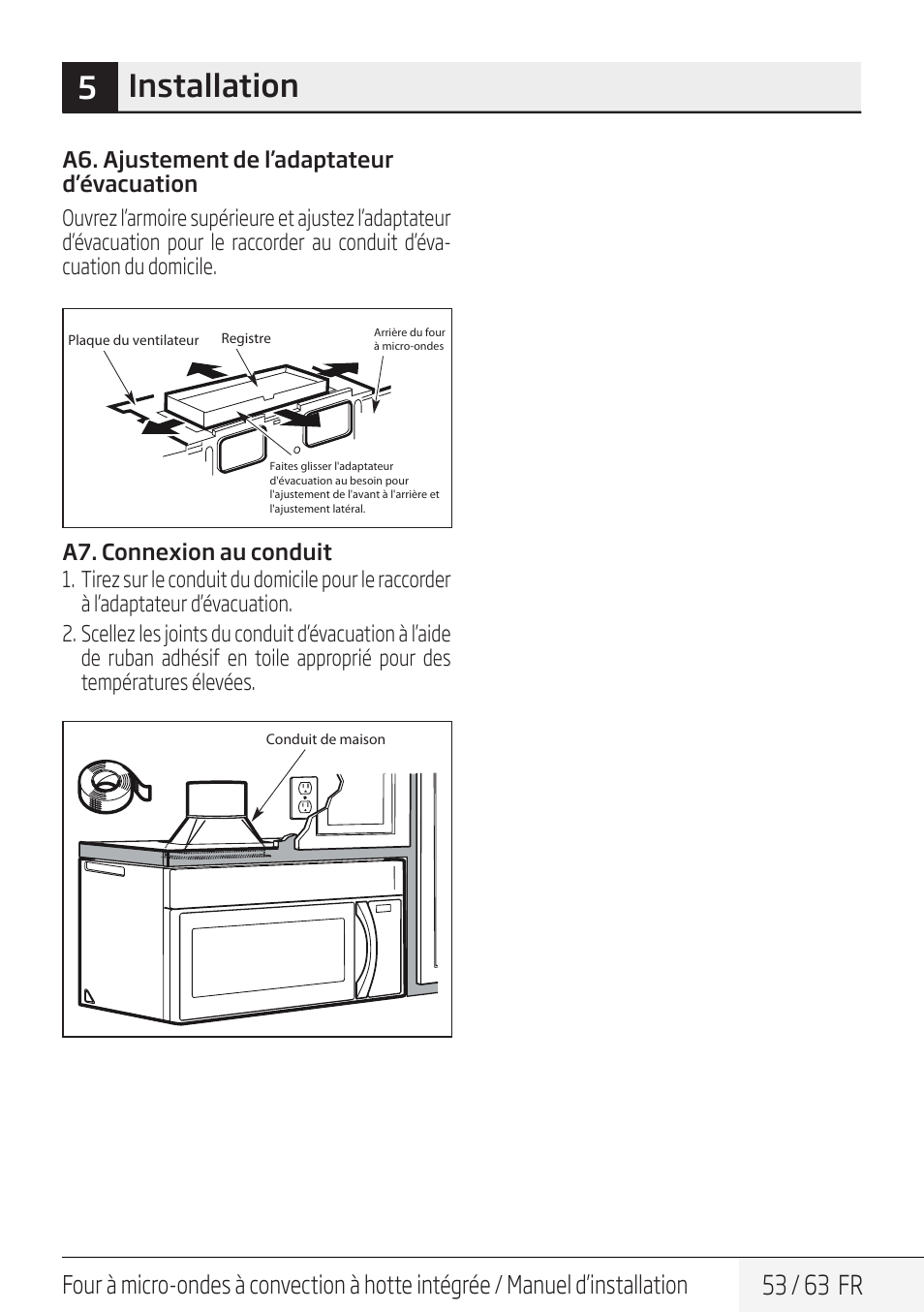 5installation, 53 / 63 fr | Beko 30 Inch Over the Range Convection Microwave Installation Guide User Manual | Page 53 / 64