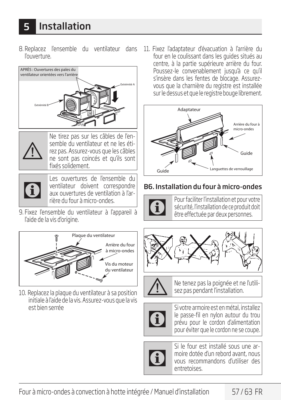 5installation | Beko 30 Inch Over the Range Convection Microwave Installation Guide User Manual | Page 57 / 64