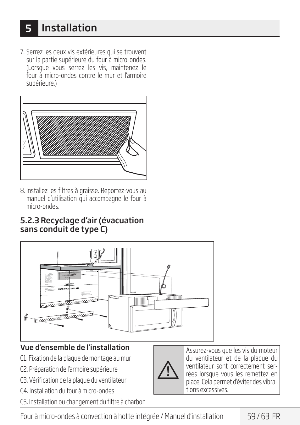 5installation, 59 / 63 fr | Beko 30 Inch Over the Range Convection Microwave Installation Guide User Manual | Page 59 / 64