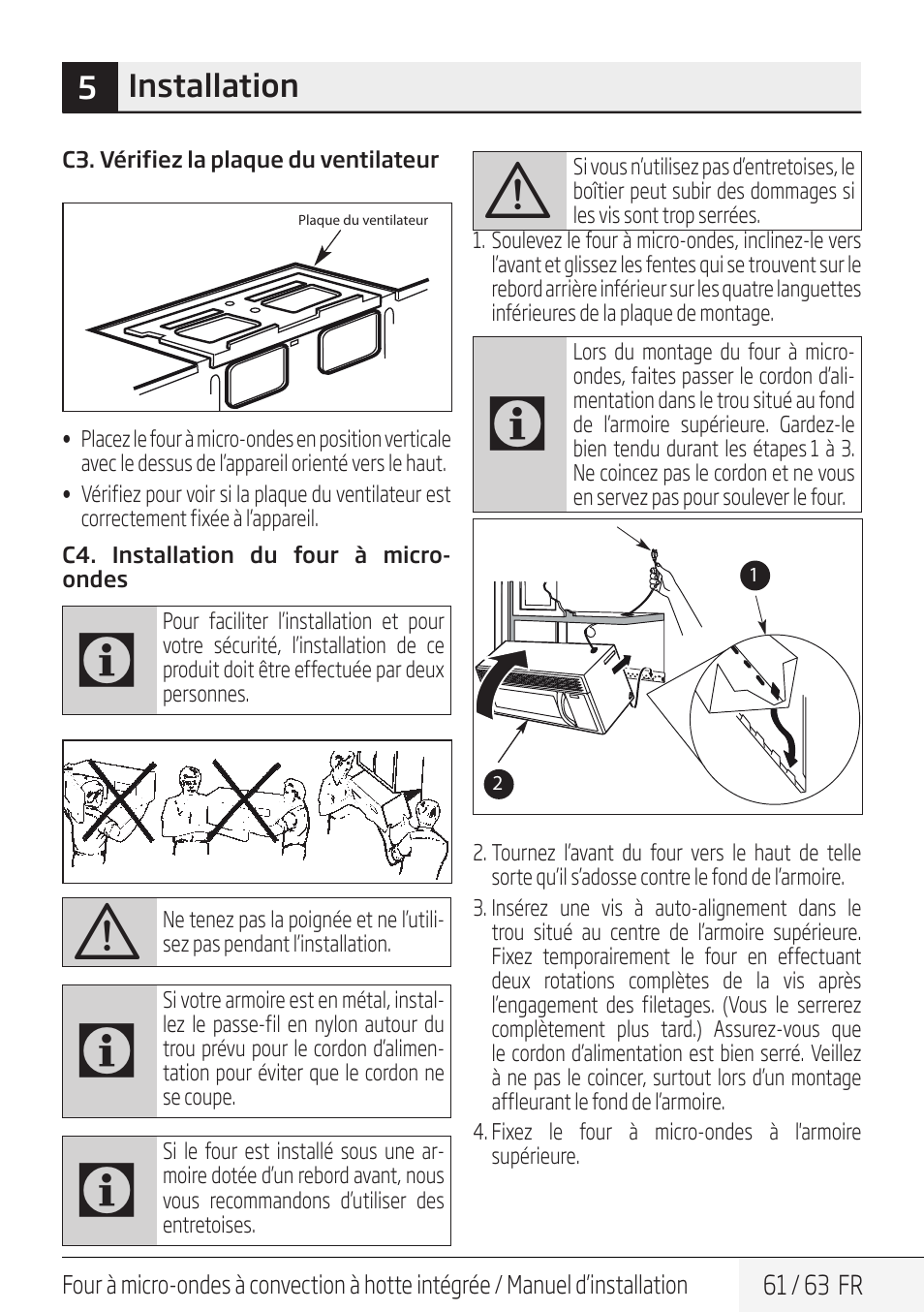 5installation | Beko 30 Inch Over the Range Convection Microwave Installation Guide User Manual | Page 61 / 64