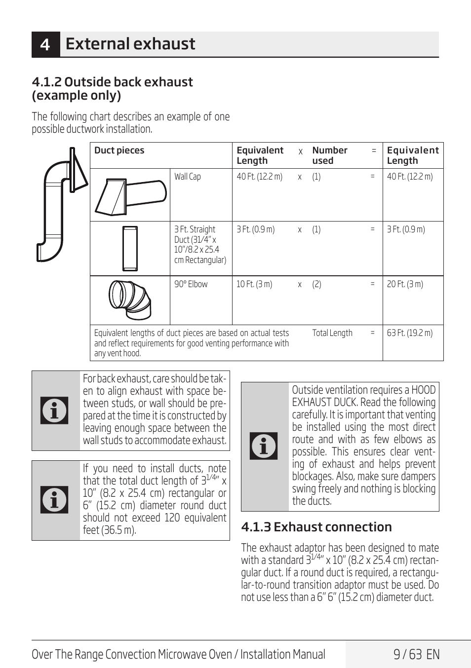 4external exhaust | Beko 30 Inch Over the Range Convection Microwave Installation Guide User Manual | Page 9 / 64
