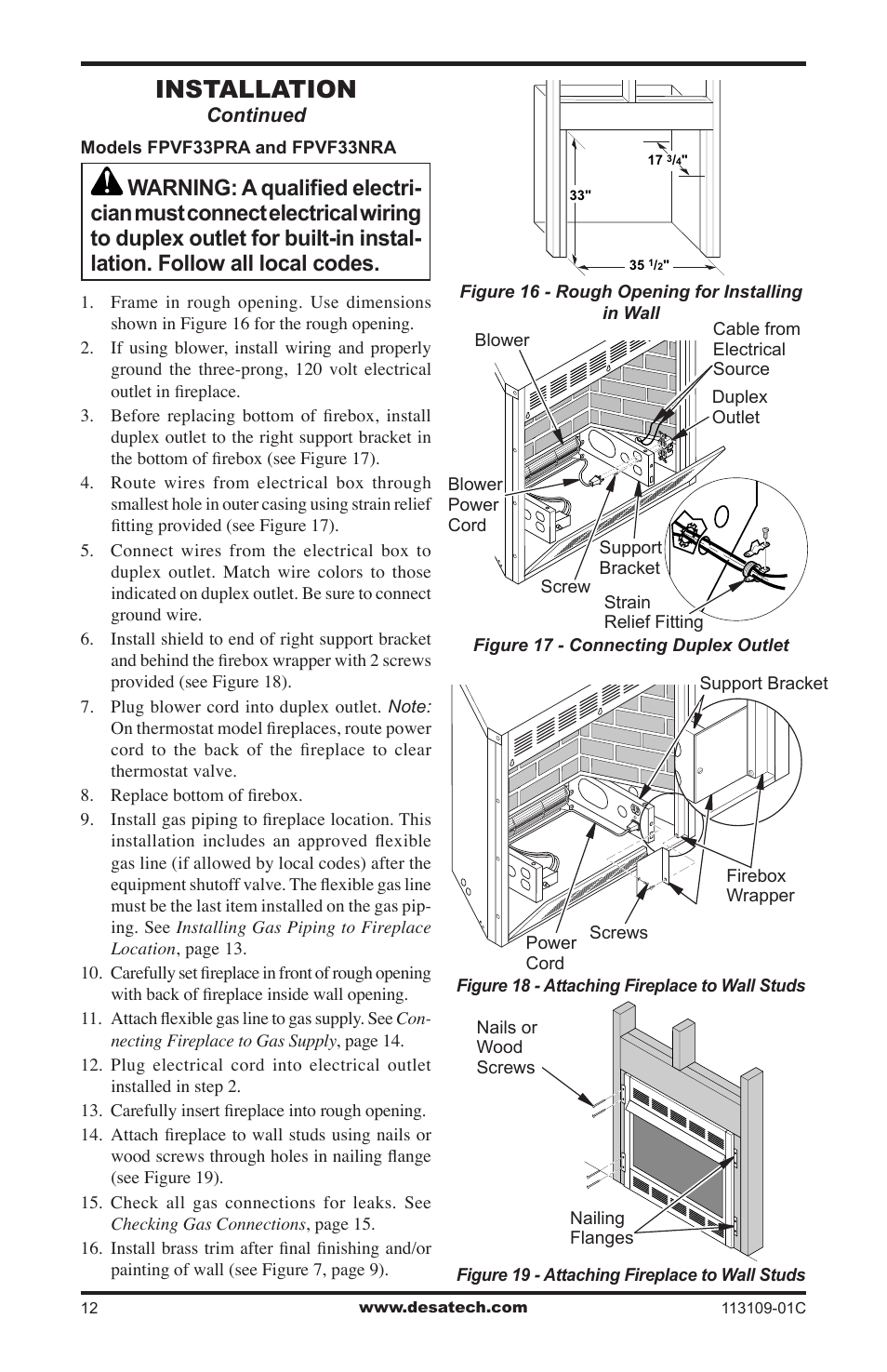 Installation | Desa FPVF33PRA User Manual | Page 12 / 40