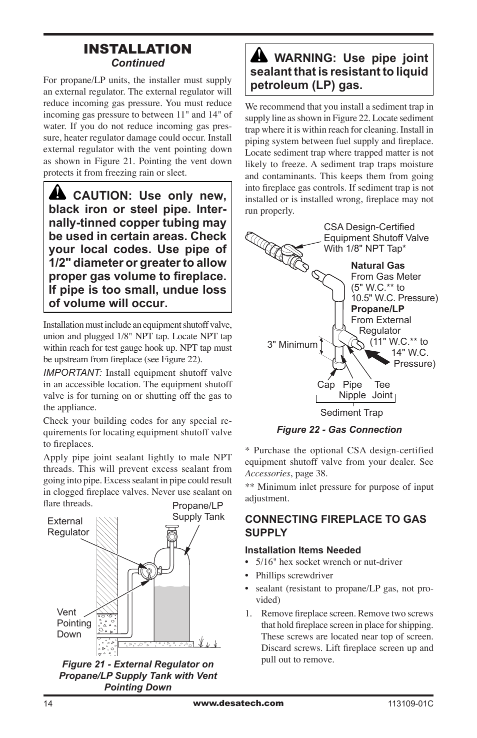 Installation | Desa FPVF33PRA User Manual | Page 14 / 40