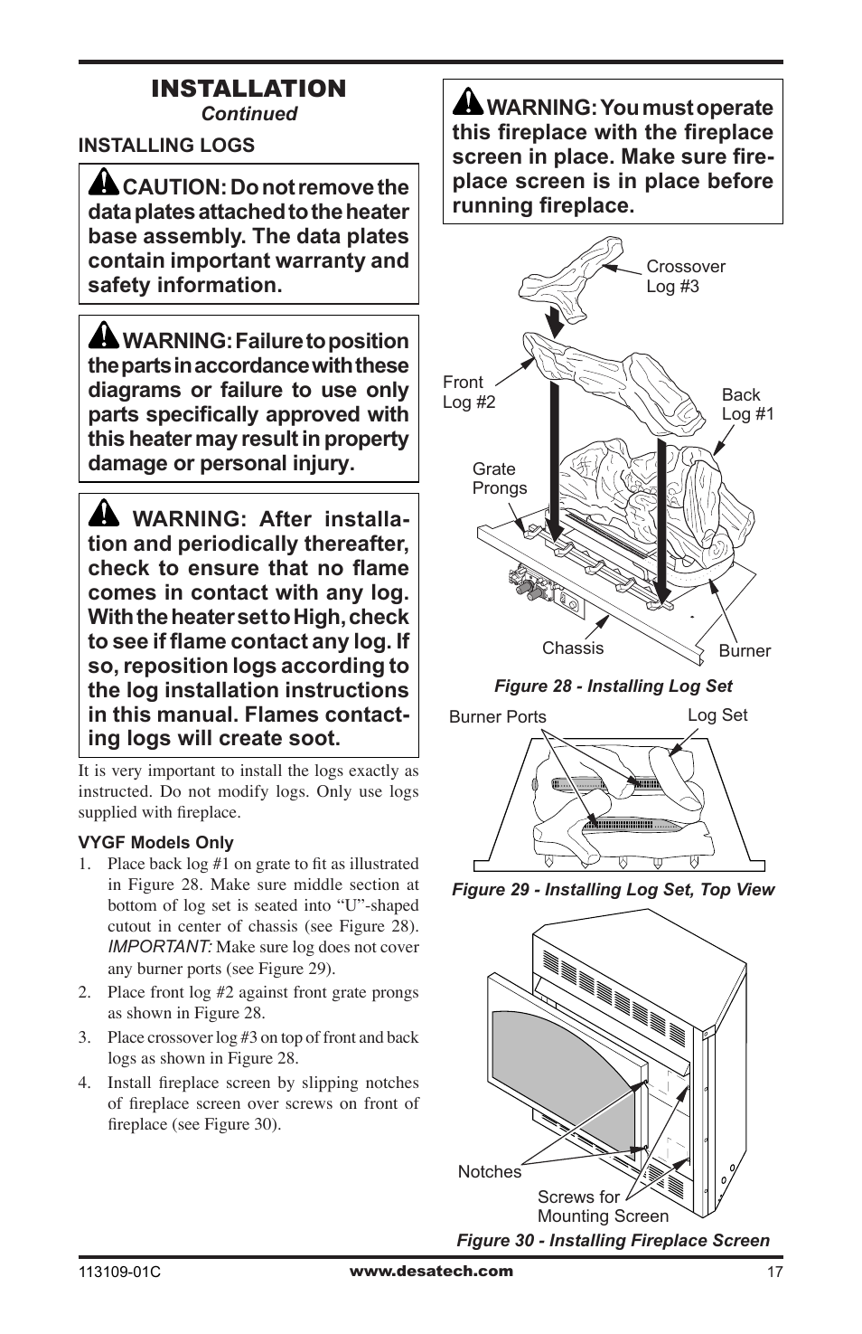 Installation | Desa FPVF33PRA User Manual | Page 17 / 40