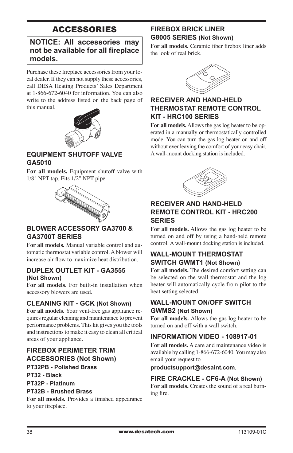 Accessories | Desa FPVF33PRA User Manual | Page 38 / 40