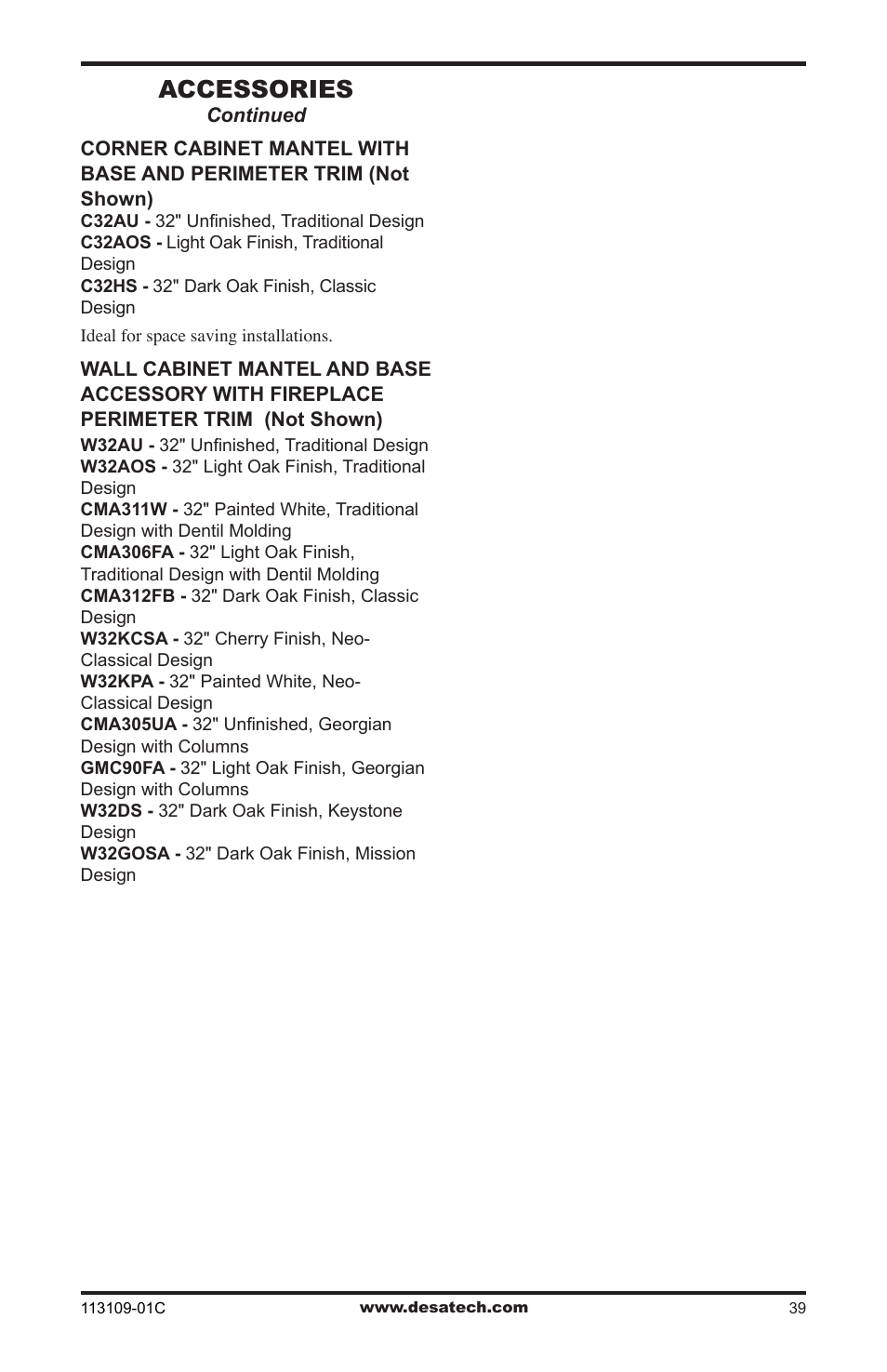 Accessories | Desa FPVF33PRA User Manual | Page 39 / 40