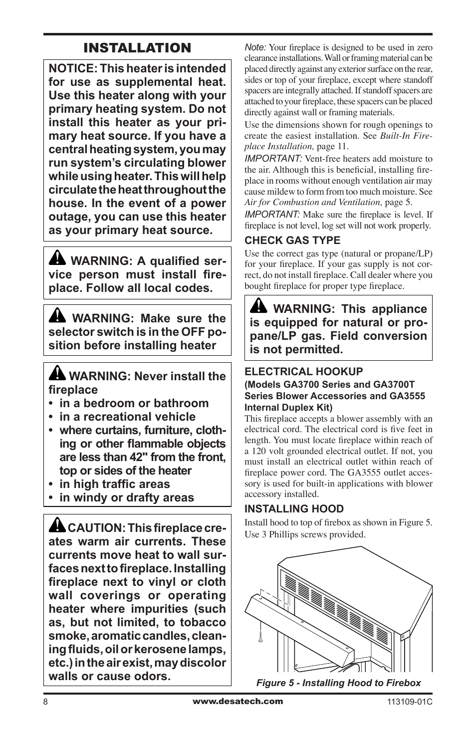 Installation | Desa FPVF33PRA User Manual | Page 8 / 40
