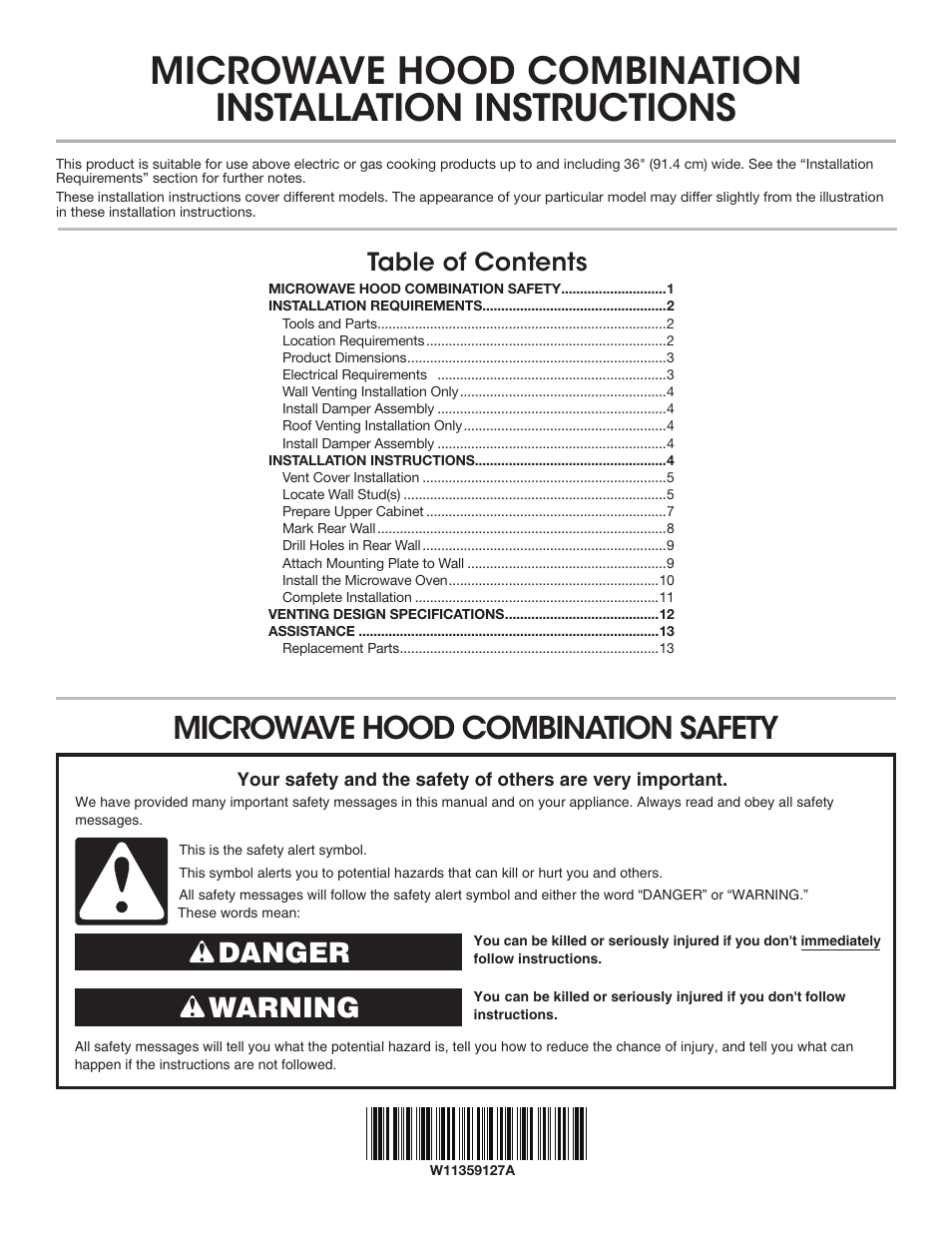 KITCHENAID 30 Inch Over-The-Range Microwave Installation Instructions User Manual | 28 pages