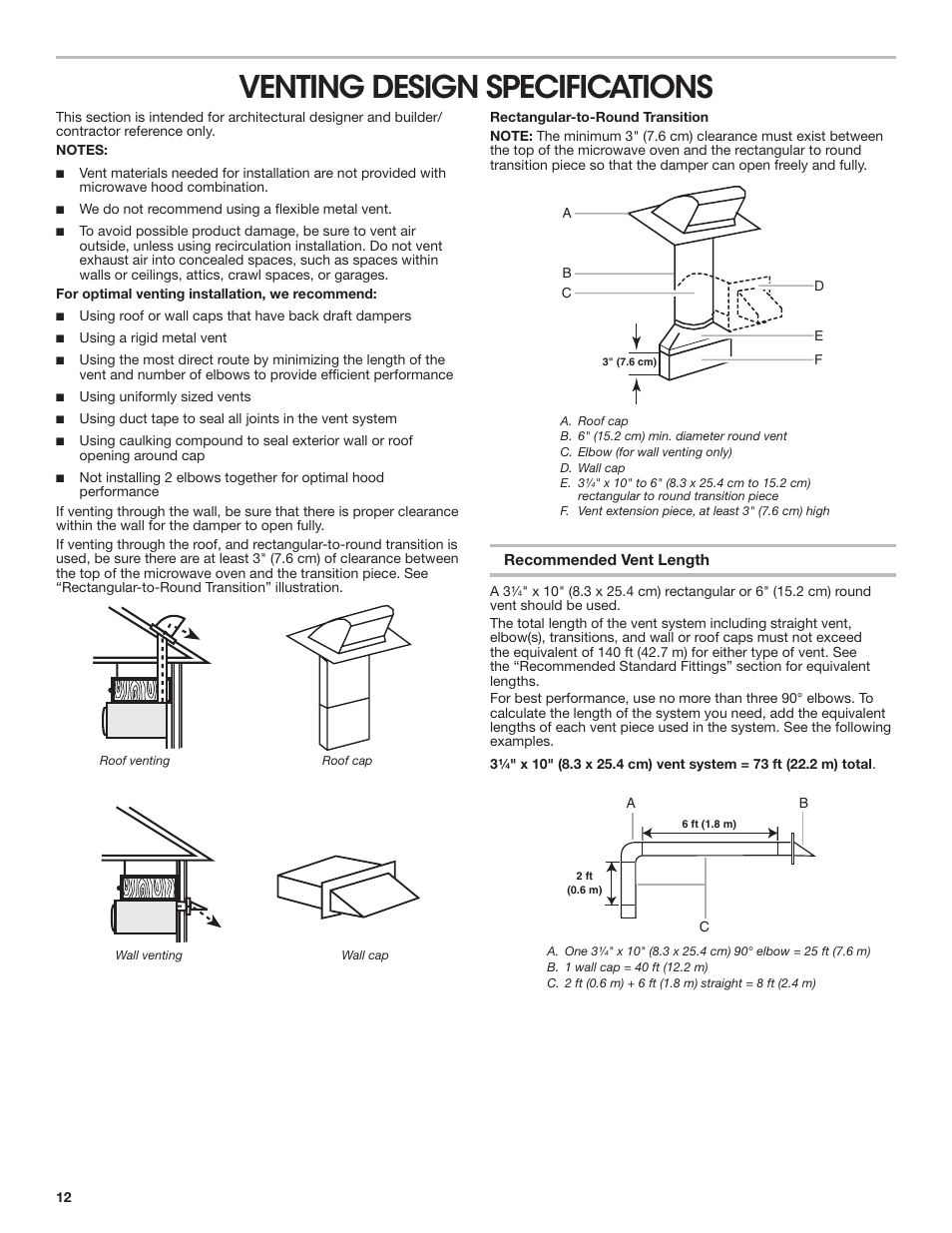 Venting design specifications | KITCHENAID 30 Inch Over-The-Range Microwave Installation Instructions User Manual | Page 12 / 28