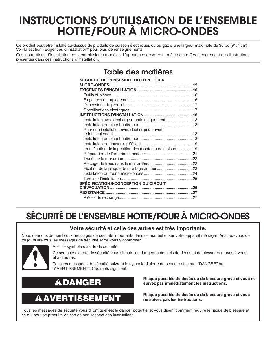 KITCHENAID 30 Inch Over-The-Range Microwave Installation Instructions User Manual | Page 15 / 28