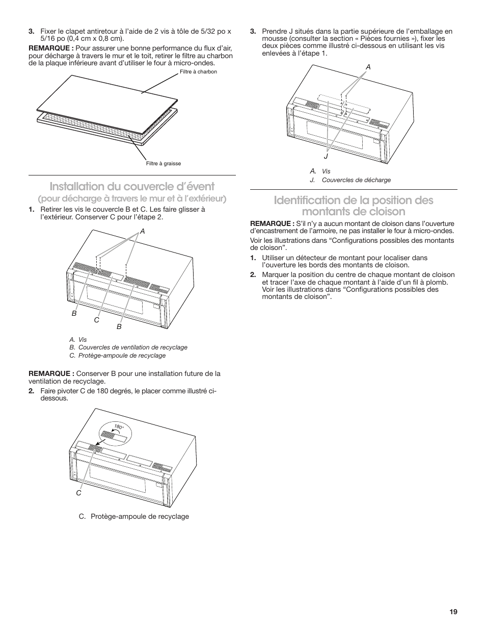 Installation du couvercle d’évent | KITCHENAID 30 Inch Over-The-Range Microwave Installation Instructions User Manual | Page 19 / 28