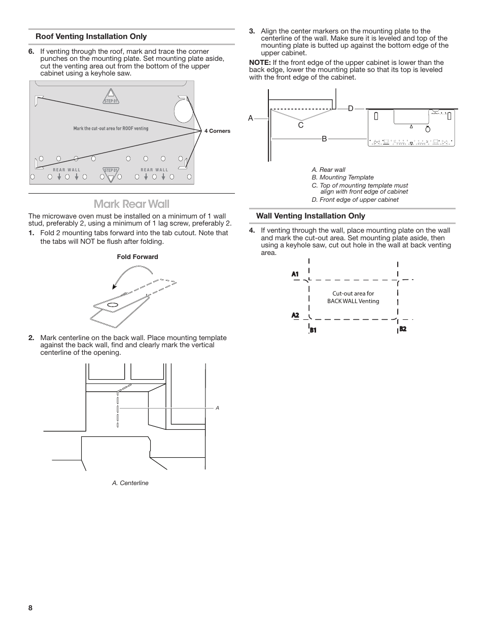 Mark rear wall | KITCHENAID 30 Inch Over-The-Range Microwave Installation Instructions User Manual | Page 8 / 28