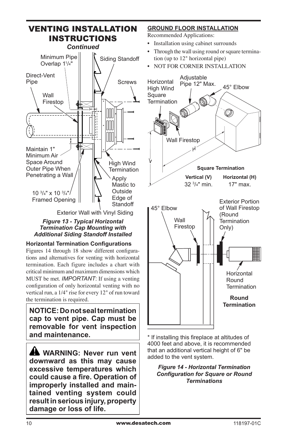 Venting installation instructions | Desa O-T L (V)DVC36(B)(H) User Manual | Page 10 / 20