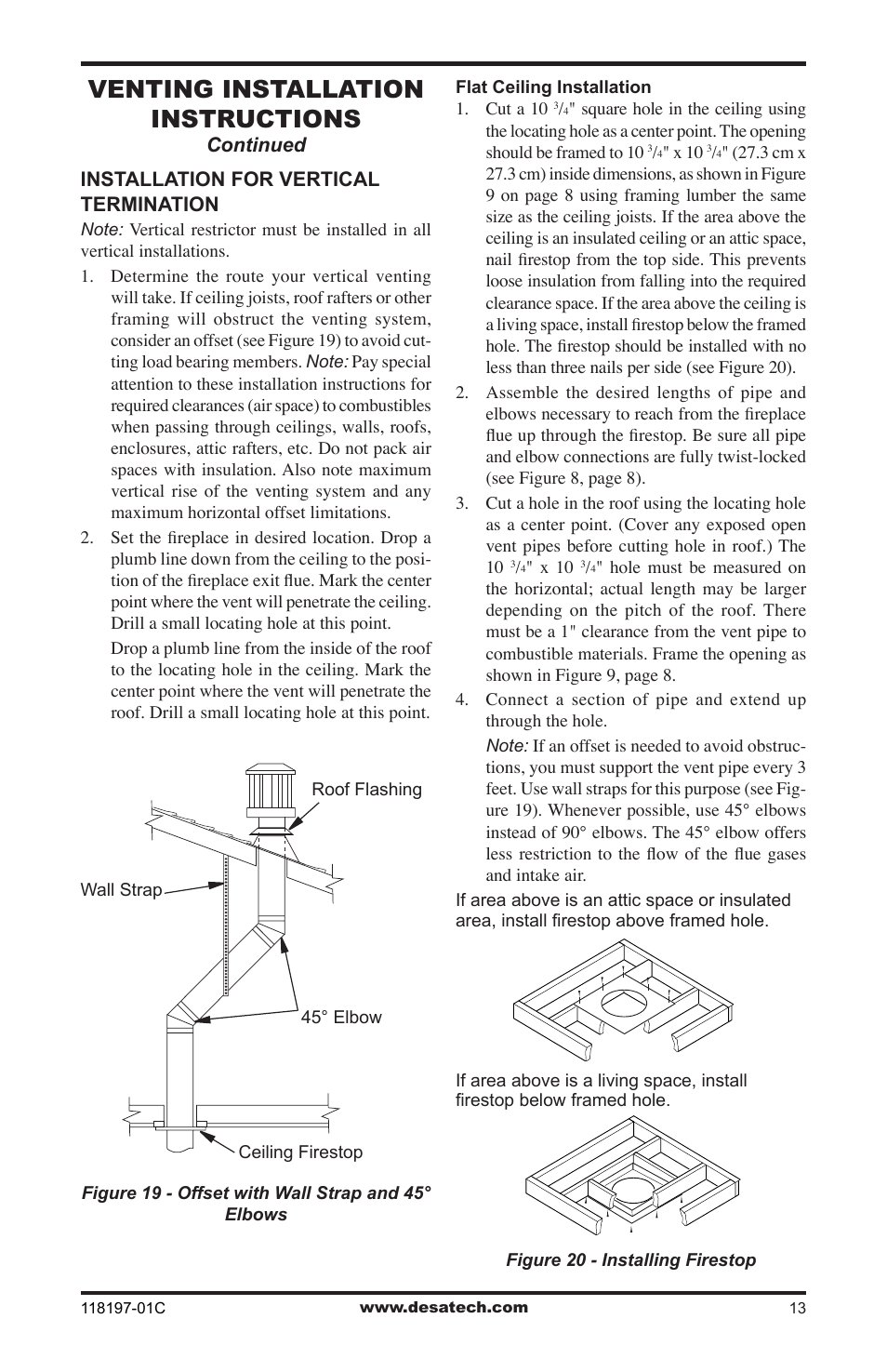 Venting installation instructions | Desa O-T L (V)DVC36(B)(H) User Manual | Page 13 / 20