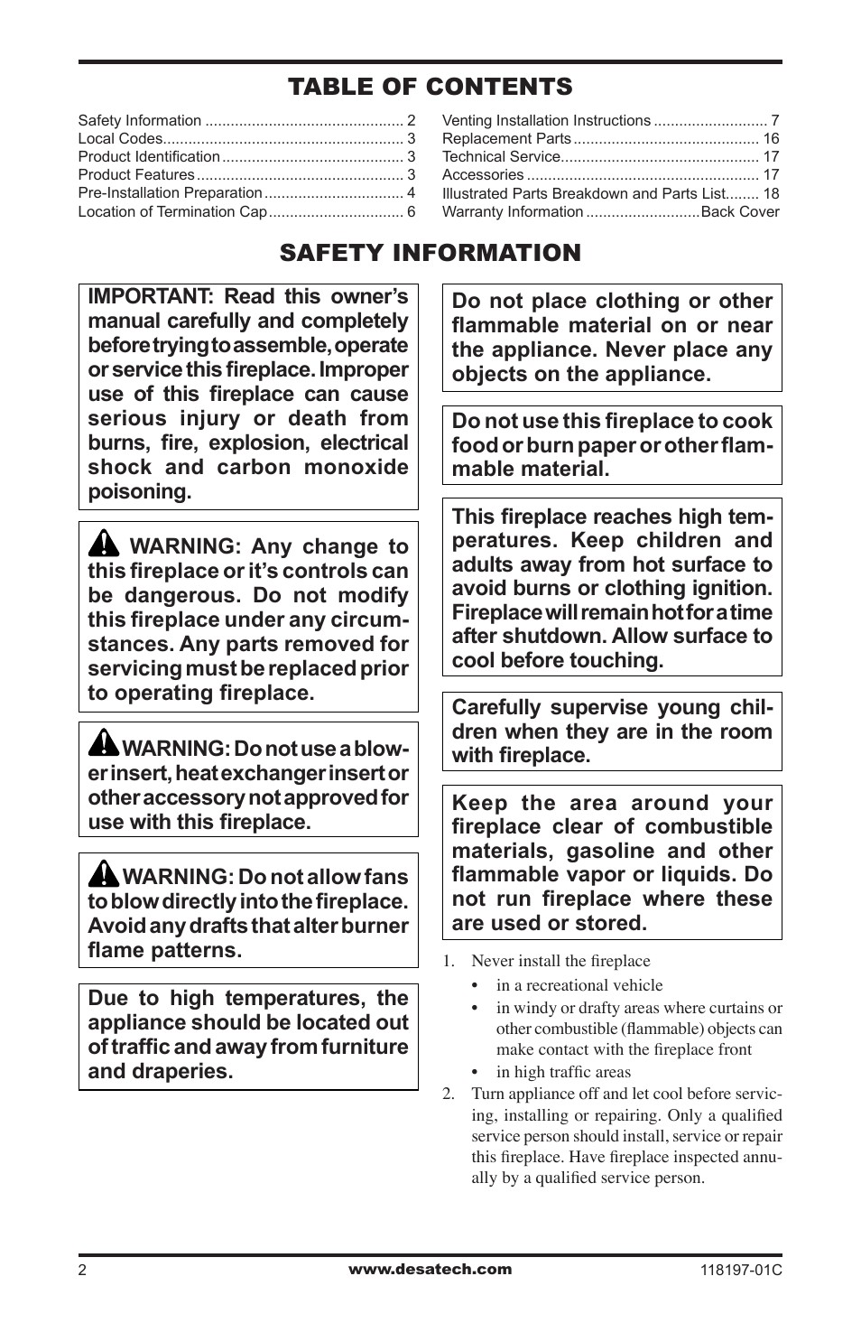 Safety information | Desa O-T L (V)DVC36(B)(H) User Manual | Page 2 / 20