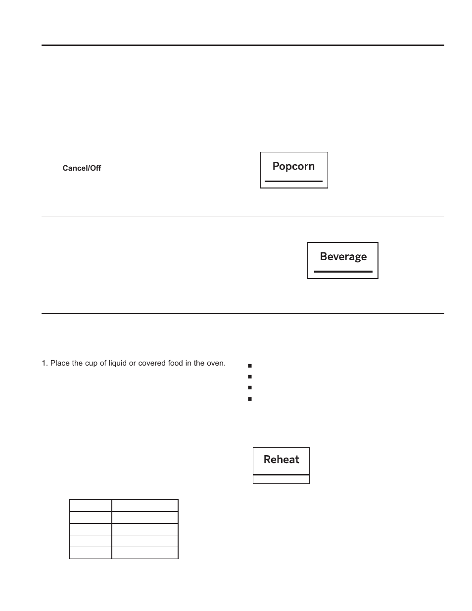 Sensor microwave features, Using your oven: sensor microwave features, Popcorn | Reheat, Beverage | GE 30 Inch Over-the-Range Microwave Owners Guide User Manual | Page 14 / 54