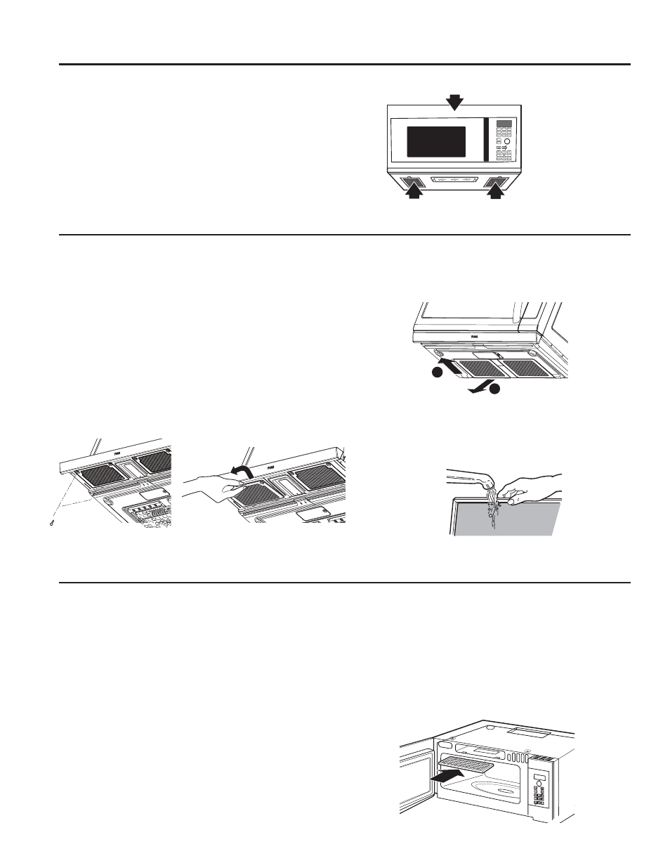 Exhaust feature, Exhaust fea t ure, Reusable vent filters | Vent fan, Charcoal filter | GE 30 Inch Over-the-Range Microwave Owners Guide User Manual | Page 22 / 54