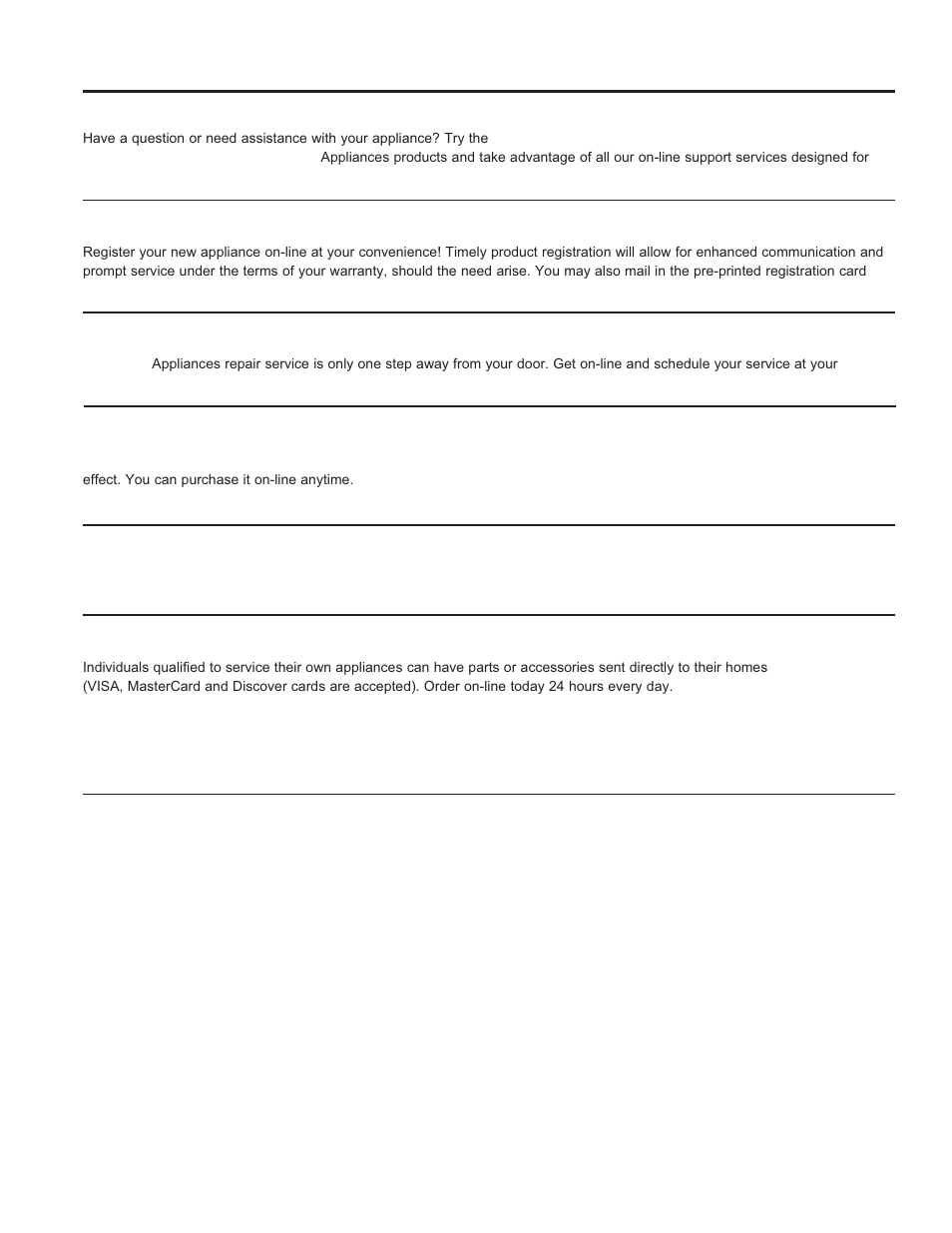 Consumer support consumer support, Ge appliances website, Register your appliance | Schedule service, Extended warranties, Remote connectivity, Parts and accessories, Contact us | GE 30 Inch Over-the-Range Microwave Owners Guide User Manual | Page 28 / 54