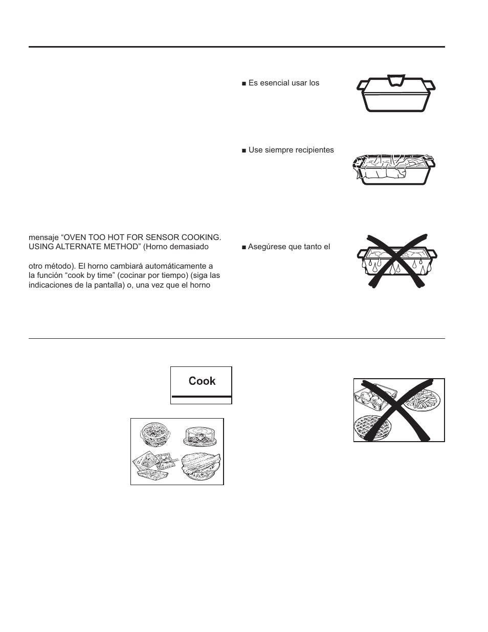 Uso del horno, Características de microondas por sensor, Sensor de humedad | Cook (cocinar) | GE 30 Inch Over-the-Range Microwave Owners Guide User Manual | Page 41 / 54