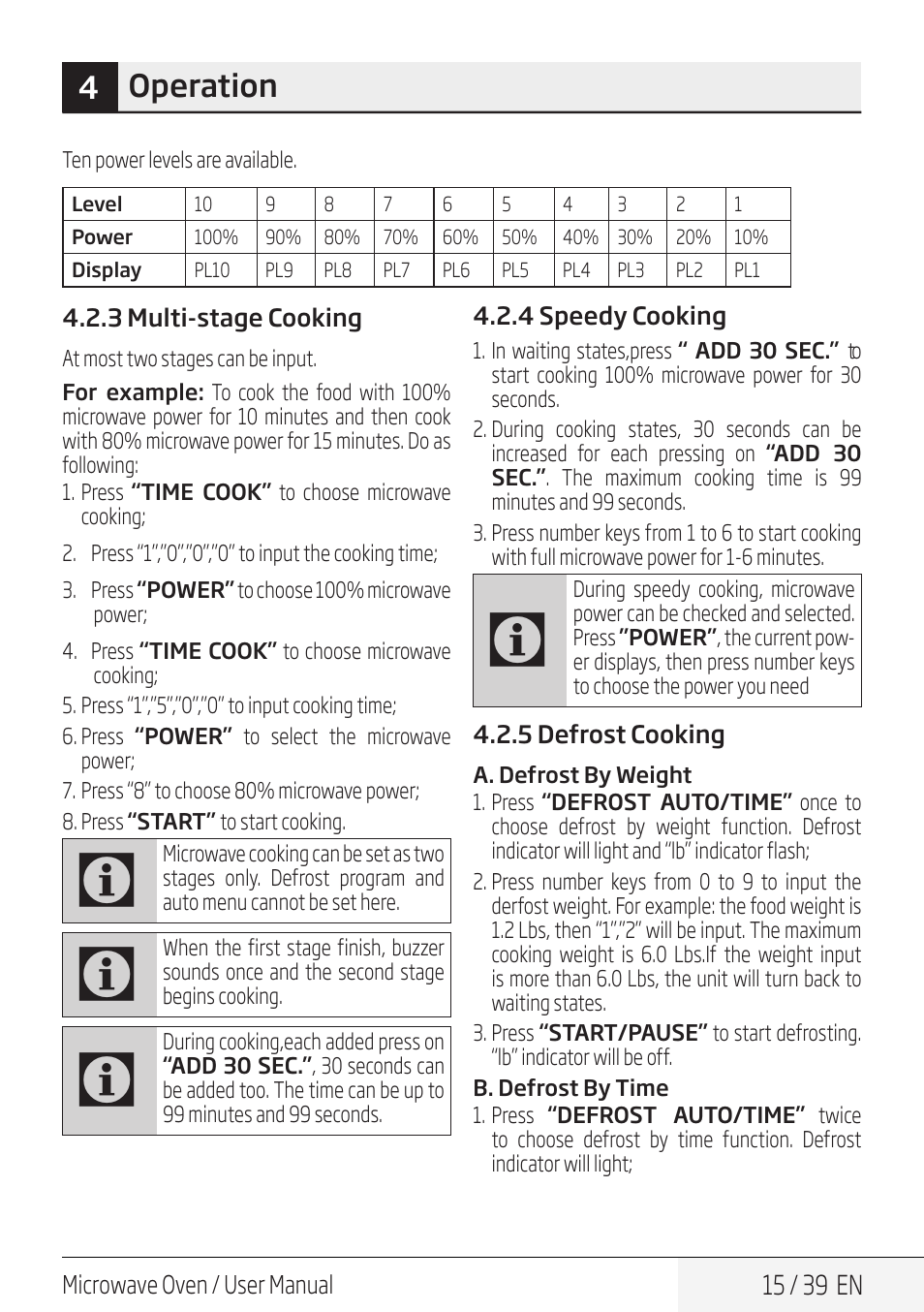 4operation | Beko 30 Inch Over the Range Microwave Owner Manual User Manual | Page 15 / 40