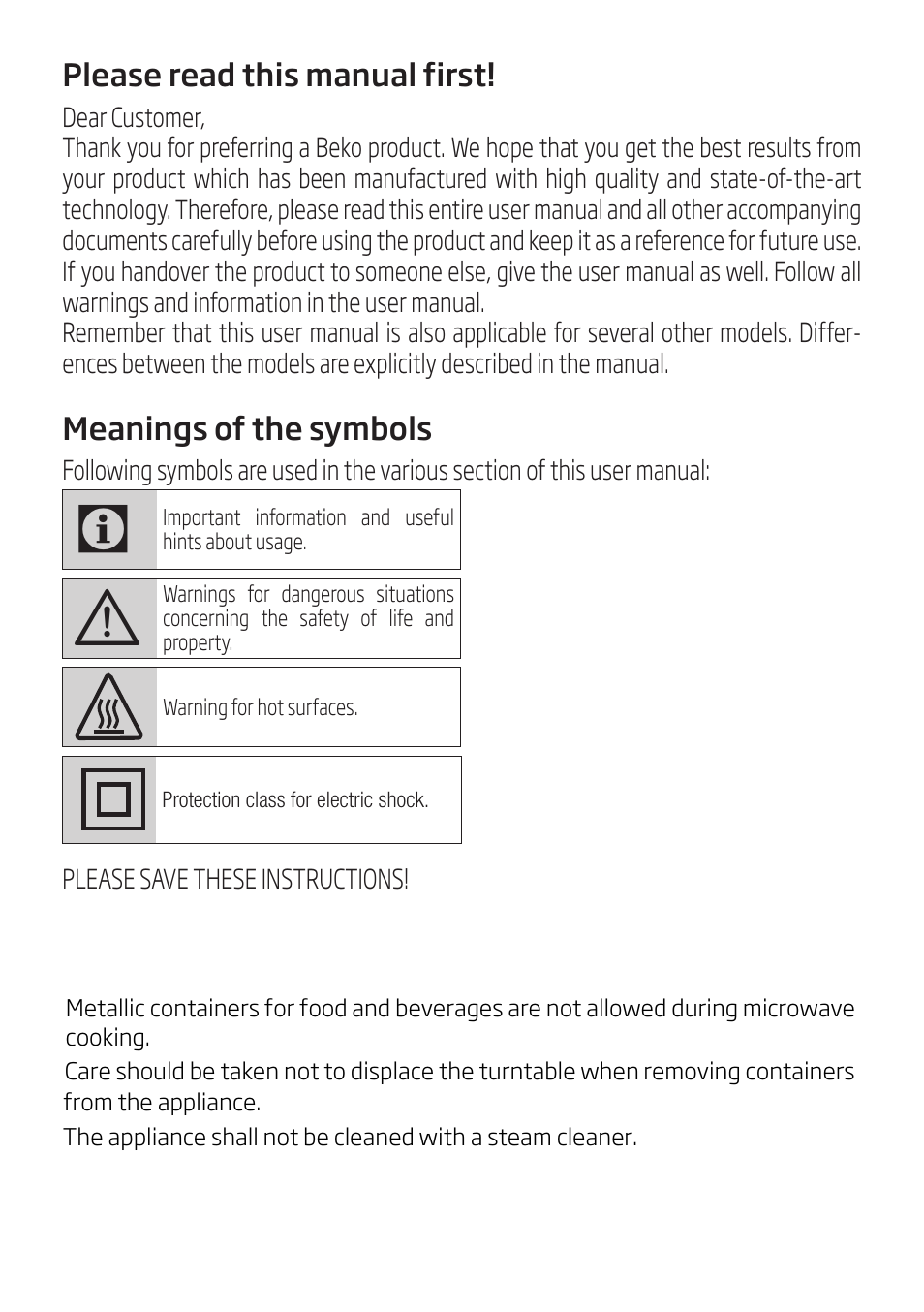 Beko 30 Inch Over the Range Microwave Owner Manual User Manual | Page 2 / 40