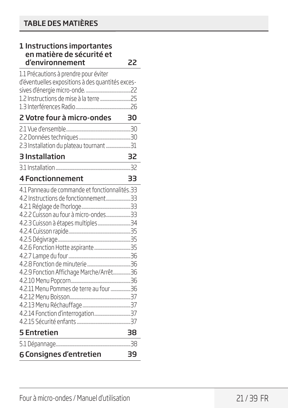 21 / 39 fr | Beko 30 Inch Over the Range Microwave Owner Manual User Manual | Page 21 / 40