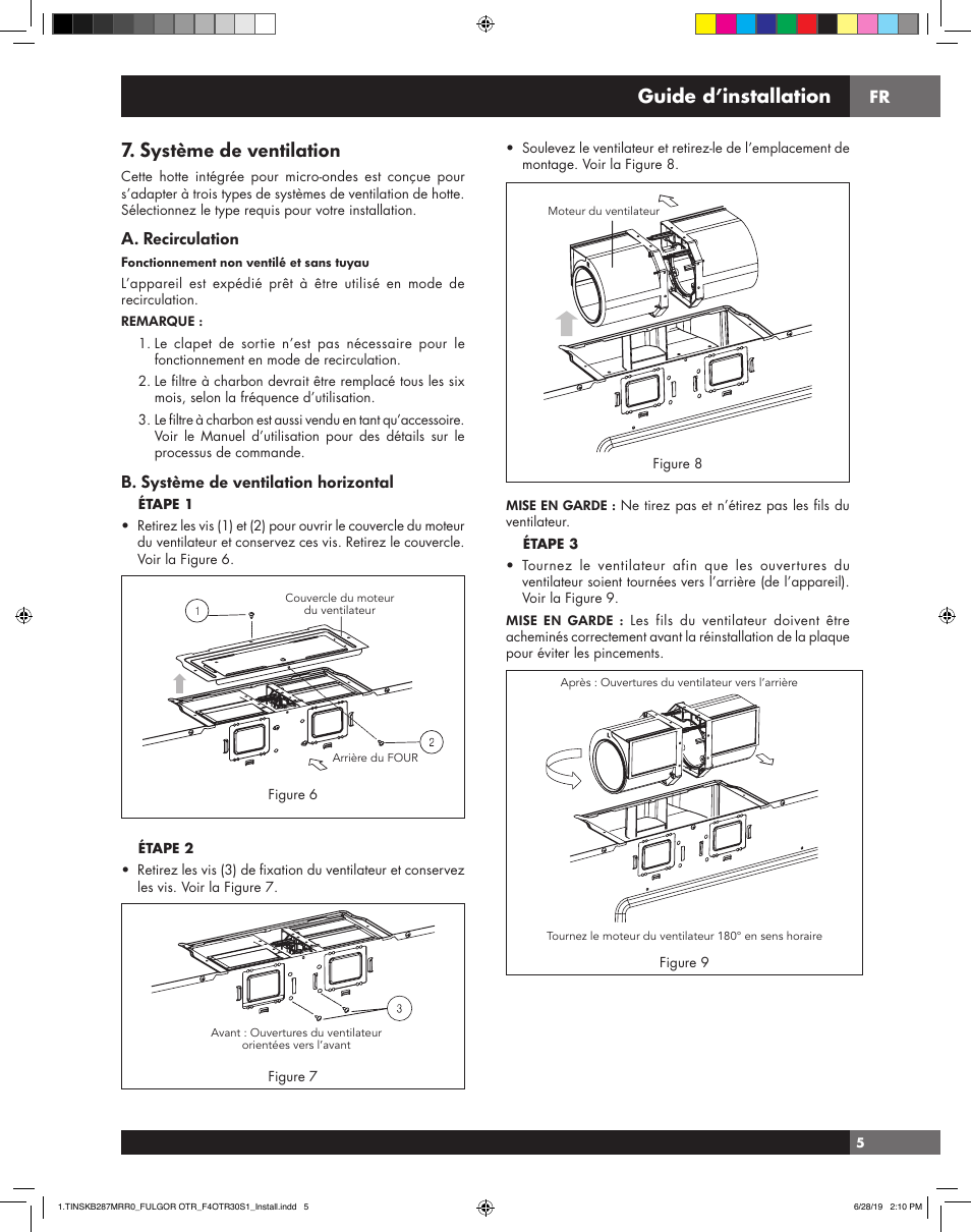 Système de ventilation, Installation guide, Guide d’installation | A. recirculation, B. système de ventilation horizontal | Fulgor Milano 30 Inch Over-the-Range Microwave Oven Installation Guide User Manual | Page 15 / 24