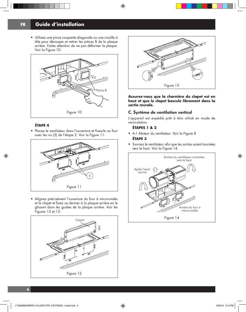 Installation guide, Guide d’installation, C. système de ventilation vertical | Fulgor Milano 30 Inch Over-the-Range Microwave Oven Installation Guide User Manual | Page 16 / 24
