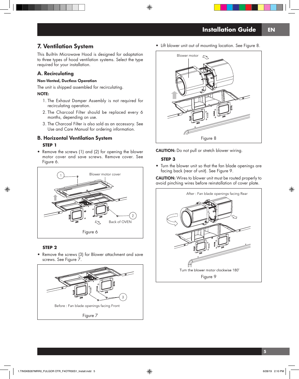 Ventilation system, Installation guide, A. recirculating | B. horizontal ventilation system | Fulgor Milano 30 Inch Over-the-Range Microwave Oven Installation Guide User Manual | Page 5 / 24