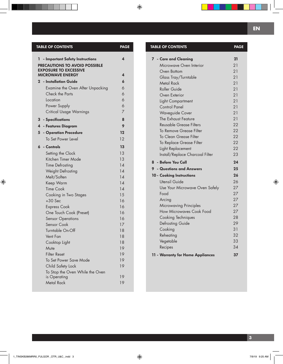 Fulgor Milano 30 Inch Over-the-Range Microwave Oven Use and Care Manual User Manual | Page 3 / 76