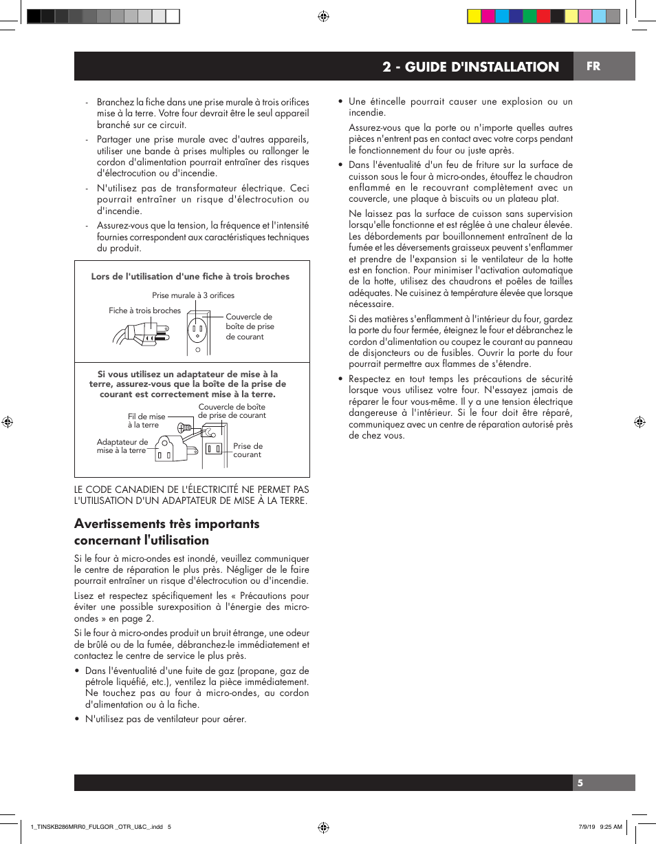 Guide d'installation, 2 - guide d'installation | Fulgor Milano 30 Inch Over-the-Range Microwave Oven Use and Care Manual User Manual | Page 43 / 76