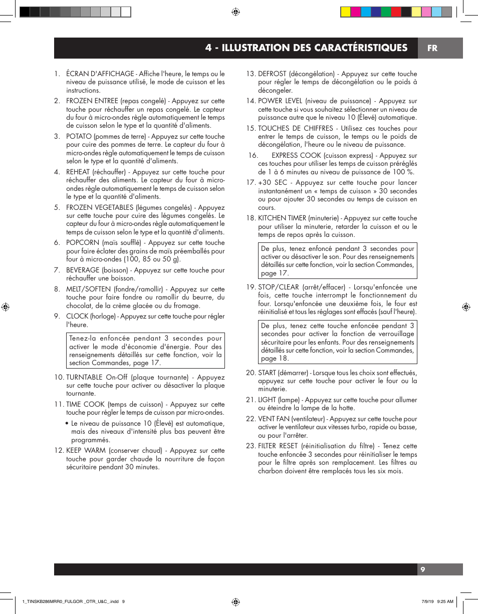 4 - illustration des caractéristiques | Fulgor Milano 30 Inch Over-the-Range Microwave Oven Use and Care Manual User Manual | Page 47 / 76