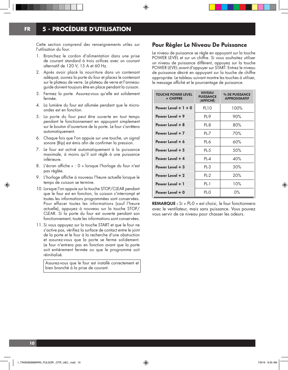 Pour régler le niveau de puissance, 5 - procédure d'utilisation | Fulgor Milano 30 Inch Over-the-Range Microwave Oven Use and Care Manual User Manual | Page 48 / 76