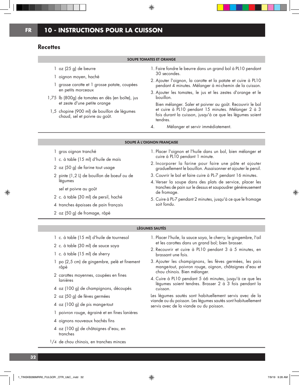 Recettes | Fulgor Milano 30 Inch Over-the-Range Microwave Oven Use and Care Manual User Manual | Page 70 / 76