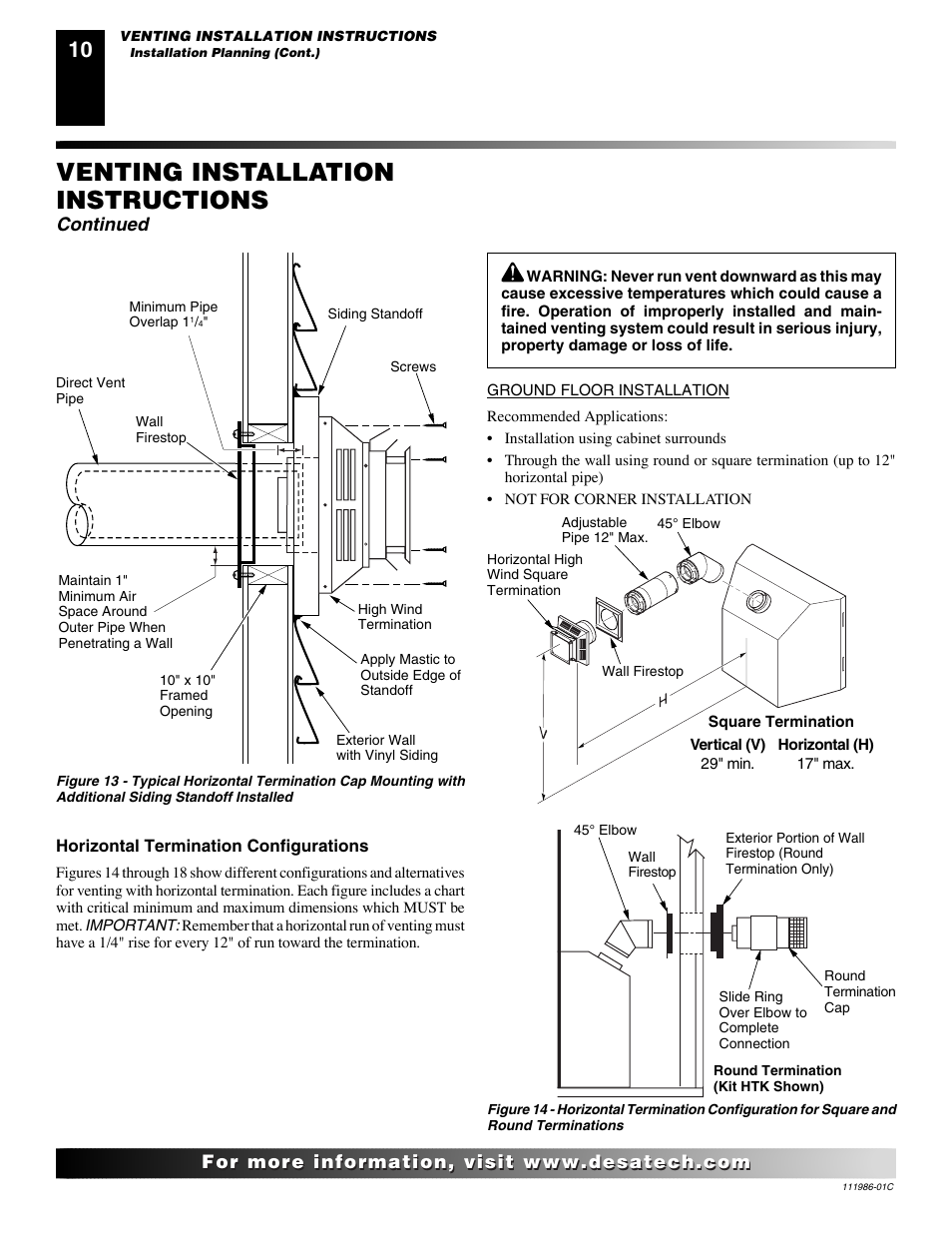 Venting installation instructions, Continued | Desa (V)T32N User Manual | Page 10 / 38