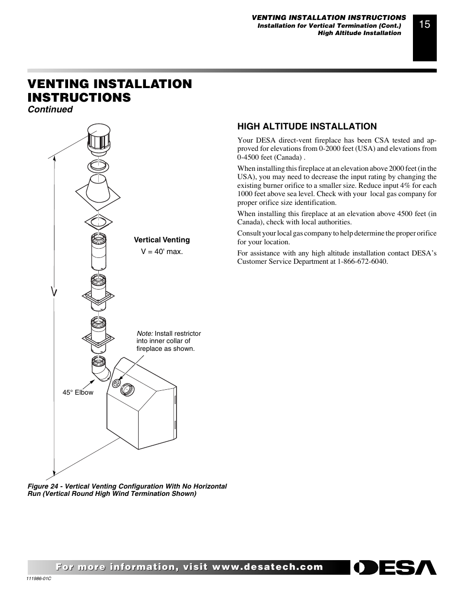 Venting installation instructions | Desa (V)T32N User Manual | Page 15 / 38