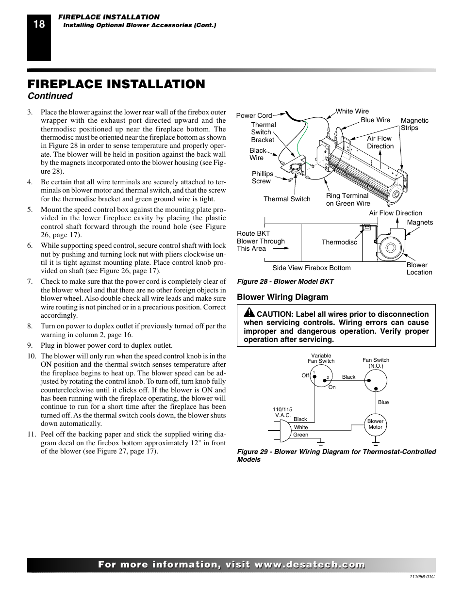 Fireplace installation, Continued | Desa (V)T32N User Manual | Page 18 / 38