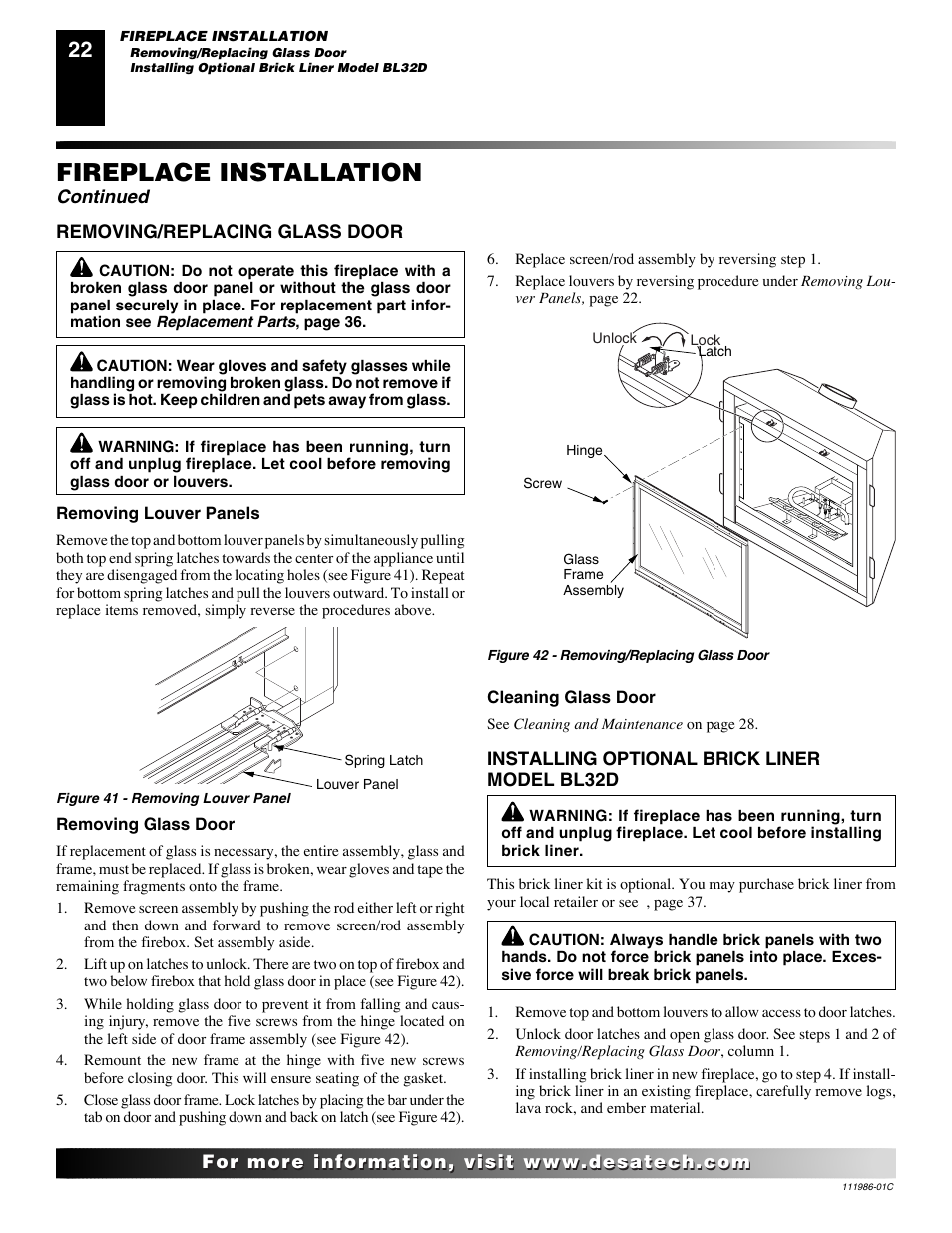 Fireplace installation, Continued | Desa (V)T32N User Manual | Page 22 / 38
