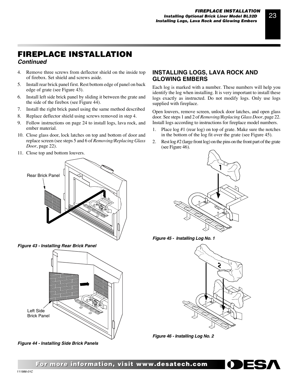 Fireplace installation | Desa (V)T32N User Manual | Page 23 / 38