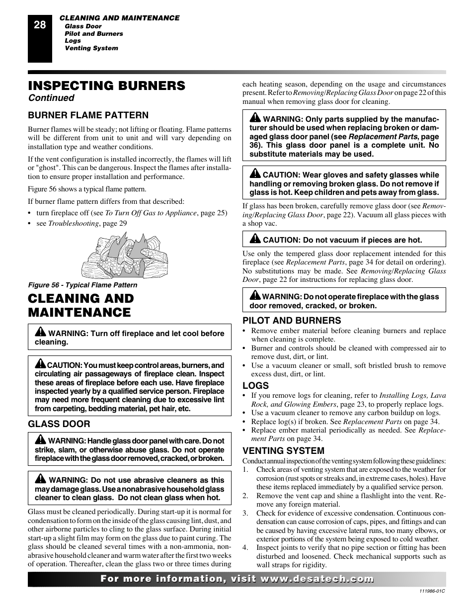 Cleaning and maintenance, Inspecting burners | Desa (V)T32N User Manual | Page 28 / 38