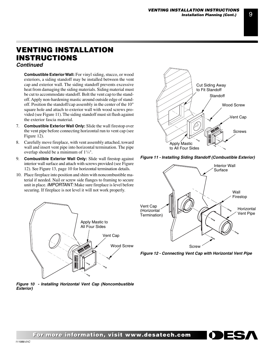 Venting installation instructions, Continued | Desa (V)T32N User Manual | Page 9 / 38