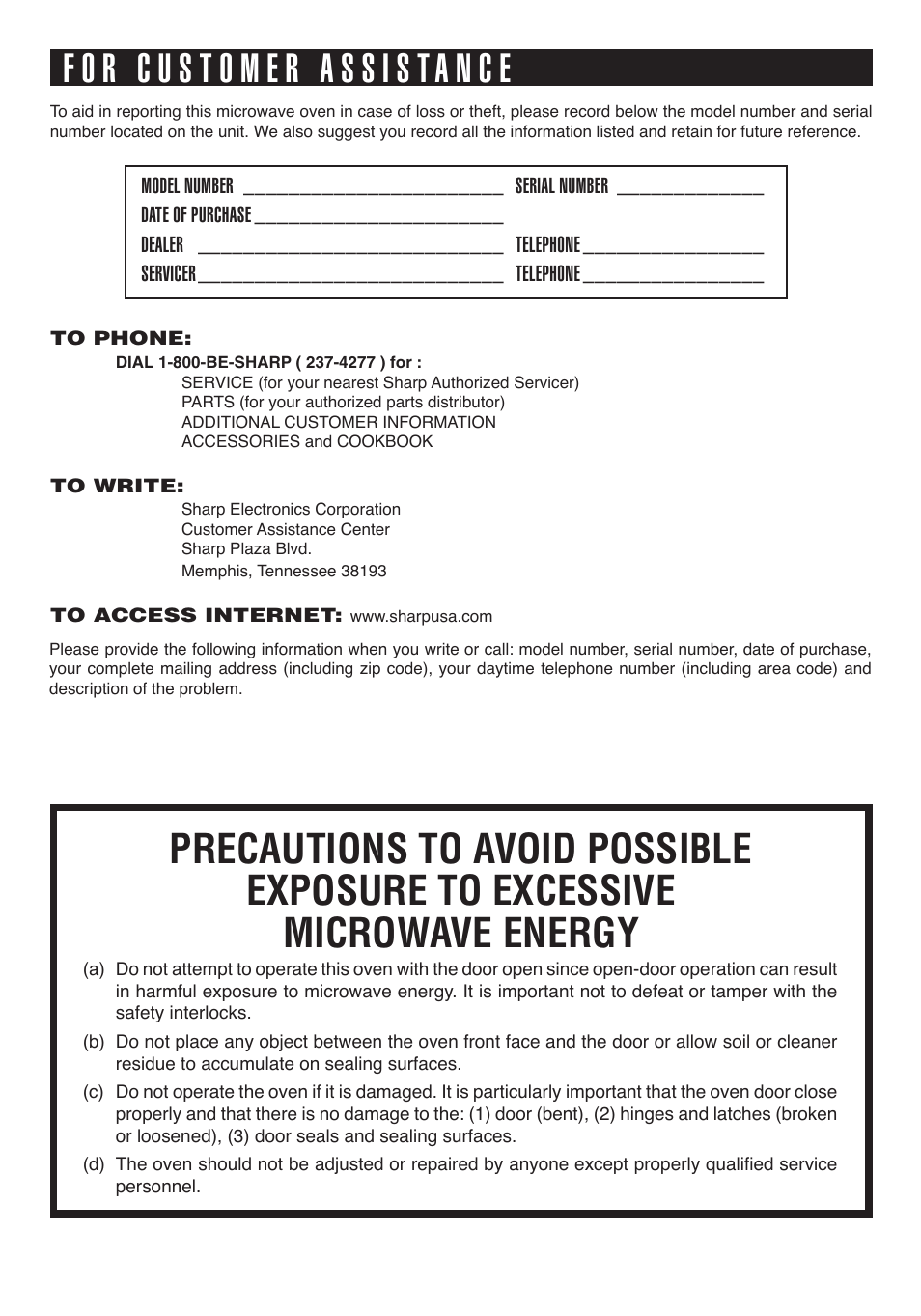 Sharp 1.1 cu. ft. Over-the-Range Convection Microwave Oven Owner's Guide User Manual | Page 2 / 68