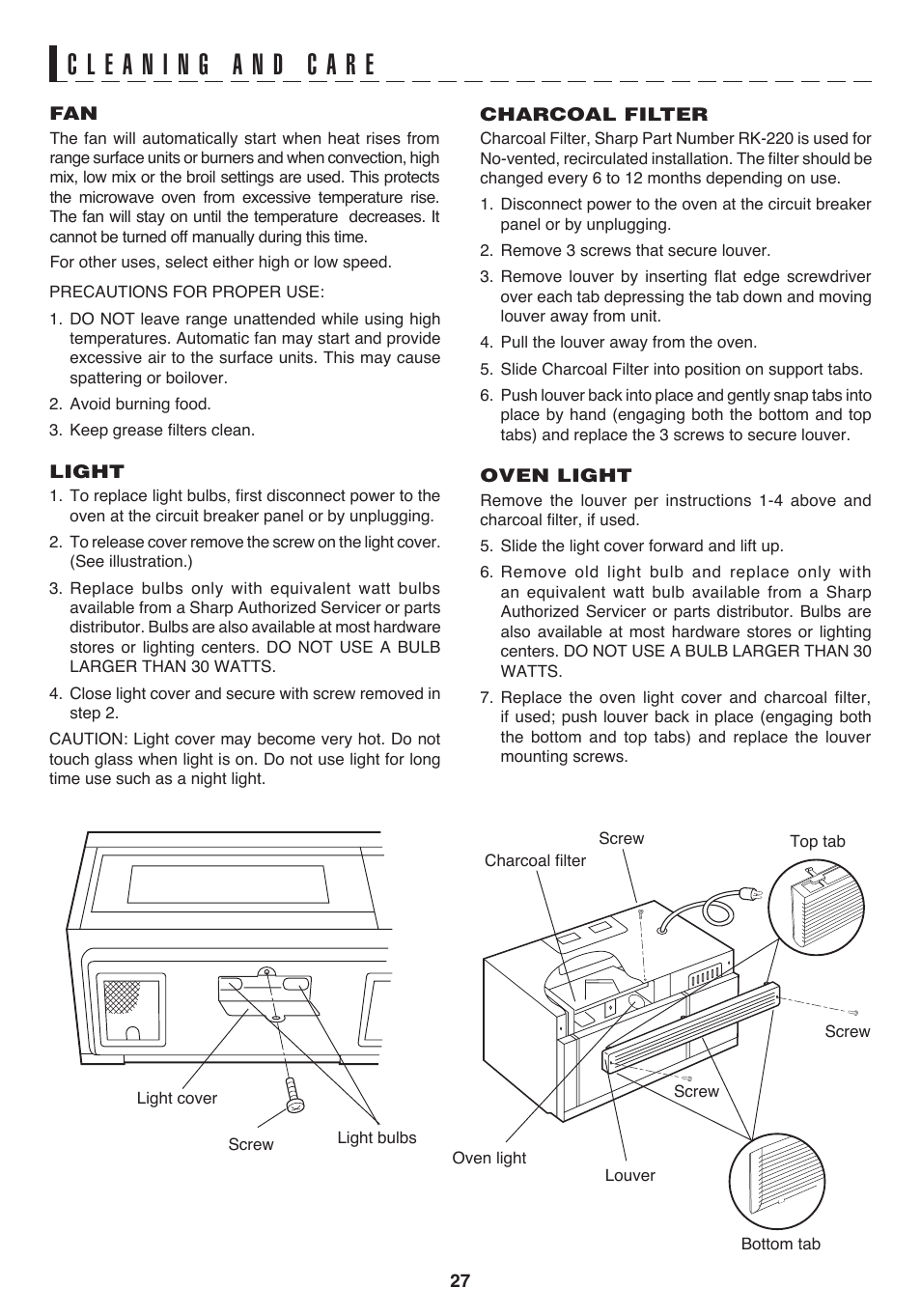 Sharp 1.1 cu. ft. Over-the-Range Convection Microwave Oven Owner's Guide User Manual | Page 30 / 68