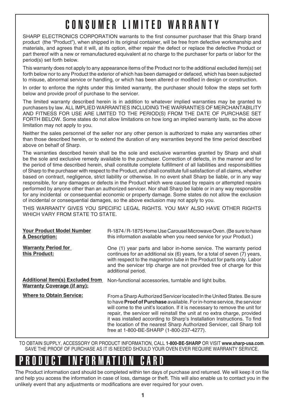 Sharp 1.1 cu. ft. Over-the-Range Convection Microwave Oven Owner's Guide User Manual | Page 4 / 68